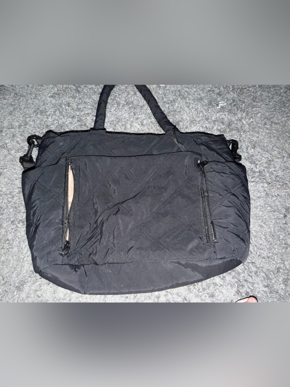Black Quilted Women's Laptop Tote Bag - Lightweight Work Tote